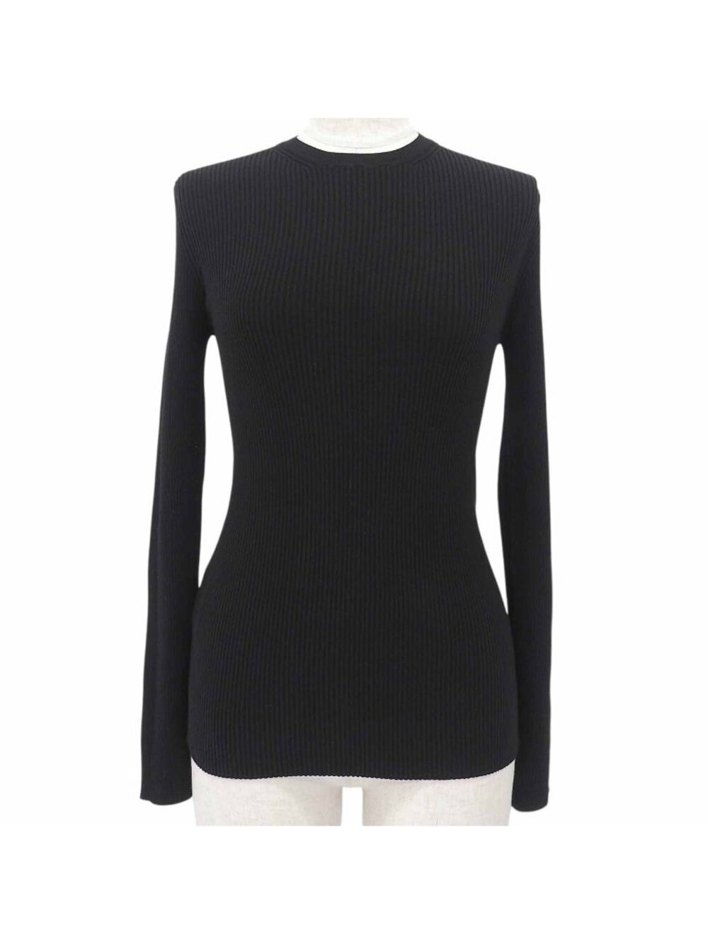 Prada Ribbed Crew Neck Long Sleeve Knit Black Sweater